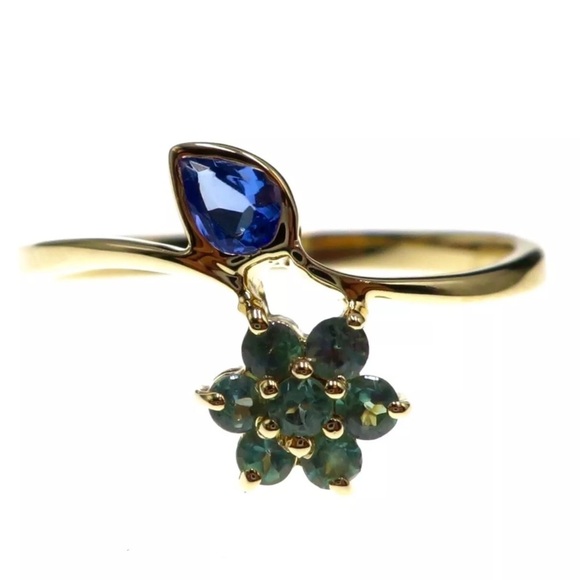 Price firm 14k Solid Yellow Gold Natural Tanzanite and Apatite Ring Size 7 - Picture 1 of 11